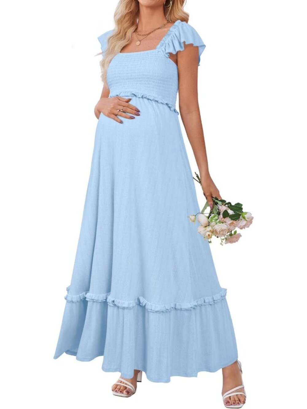 Ruffle Sleeve Summer Maternity Dress for Baby Shower & Photoshoots, Cute & Comfy